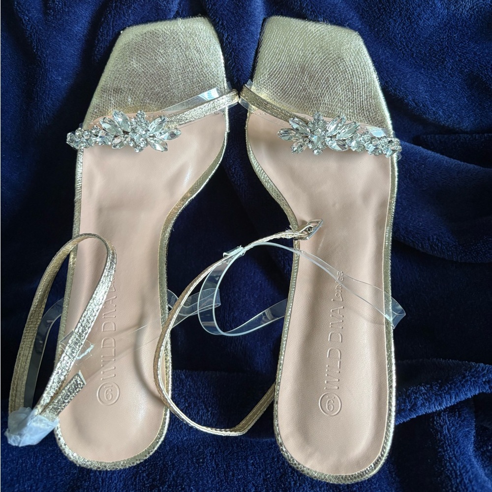 Wild Diva Gold Stiletto Heels with Sparkly Embellishments